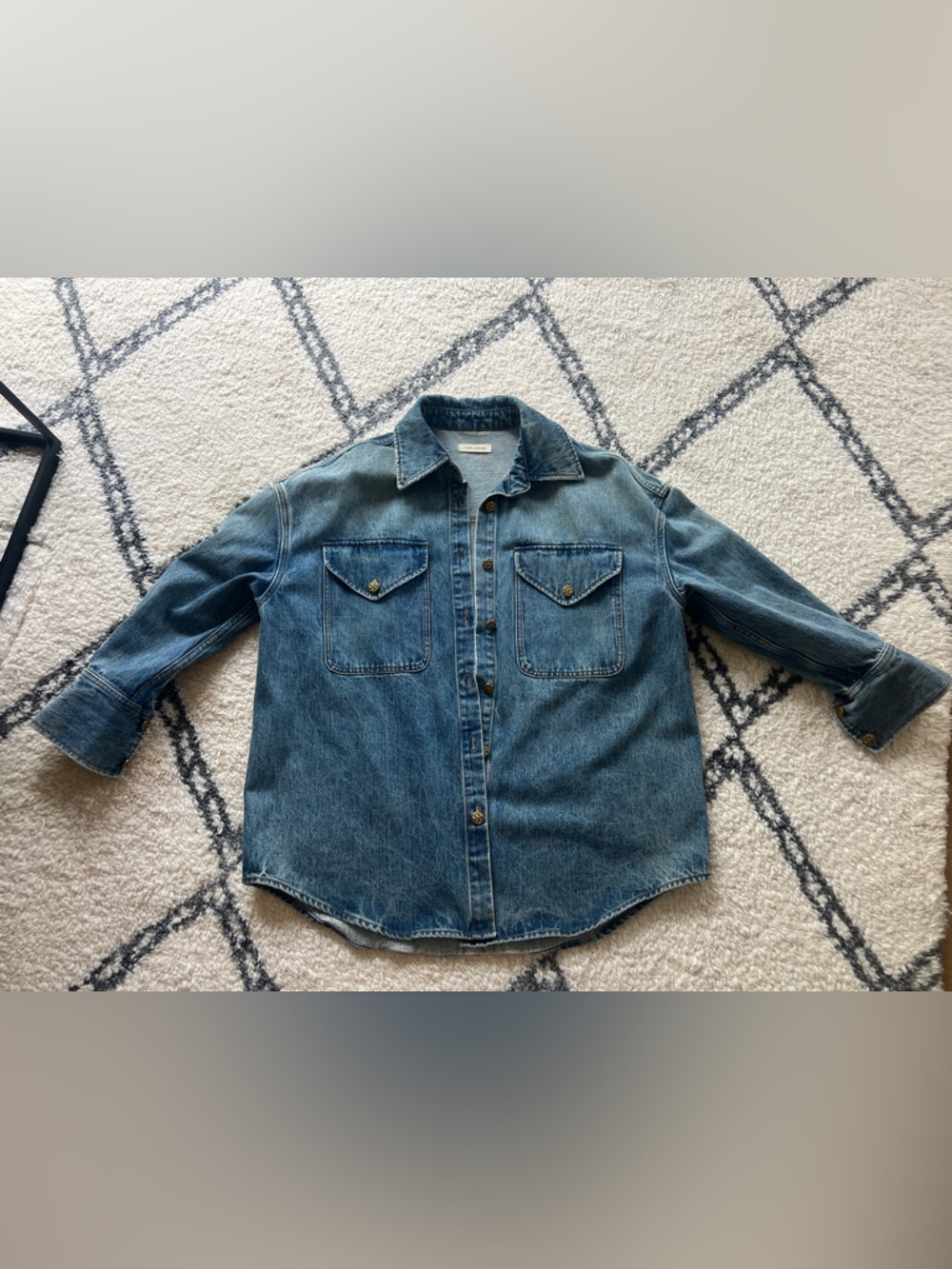 Classic Denim Button-Up oversized Shirt Jacket - Medium Wash Blue